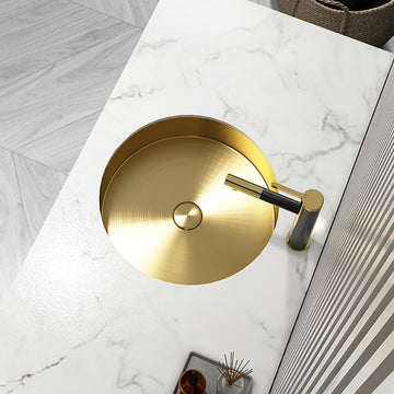 Brushed Gold Modern Luxury Stainless Steel Round Sink Undermount Bathroom Wash Sink